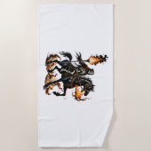 Grim Reaper Skeleton Rijdende Paard Vlammen Strandlaken (Voorkant)