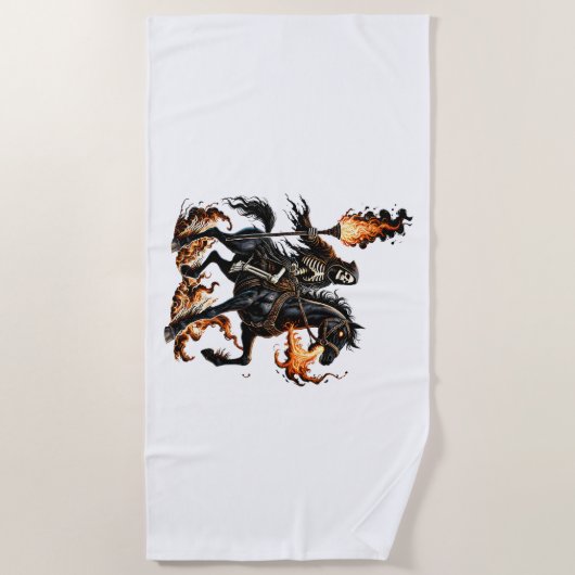 Grim Reaper Skeleton Rijdende Paard Vlammen Strandlaken (Voorkant)