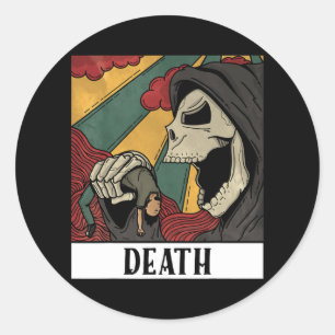 Grim Reaper Skeleton Tarot Kaart Blackcraft Mannen Ronde Sticker
