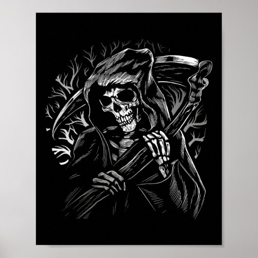 Grim Reaper Skull Death Scythe Dead Gothic Horror Poster (Voorkant)