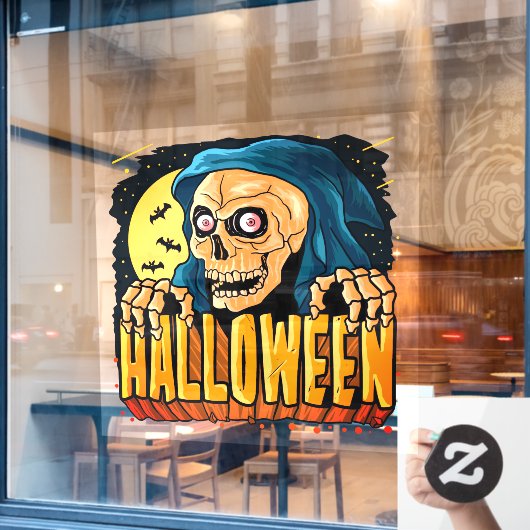 Grim Reaper Skull Horror Halloween Raamsticker (Cafe Raam)