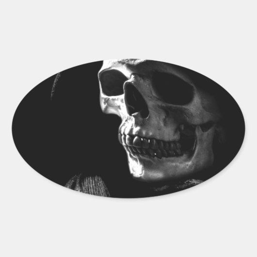 Grim Reaper Skull Ovale Sticker (Voorkant)