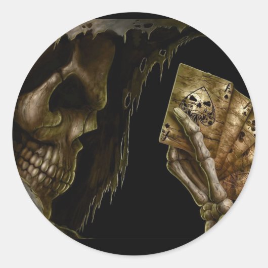 Grim Reaper speelt Kaarten met winnende hand Ronde Sticker (Voorkant)