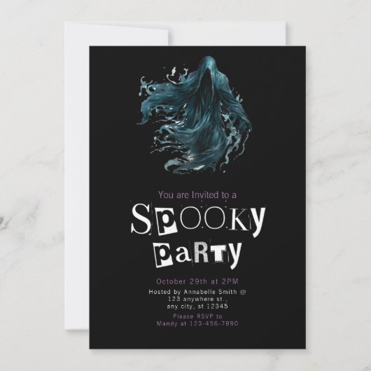 Grim Reaper Spooky Halloween Party Kaart (Voorkant)