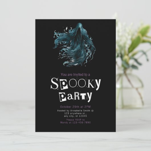 Grim Reaper Spooky Halloween Party Kaart (Staand voorkant)