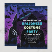 Grim Reaper vleermuizen Paarse Blue Halloween Kaart (Voorkant / Achterkant)