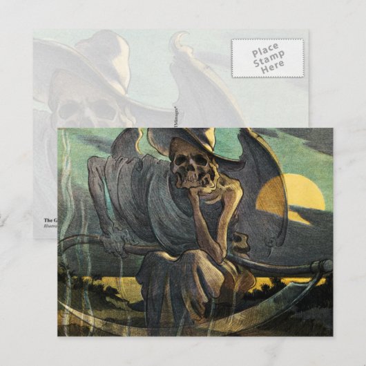 Grim Reaper wacht met Scythe Briefkaart (Voorkant / Achterkant)