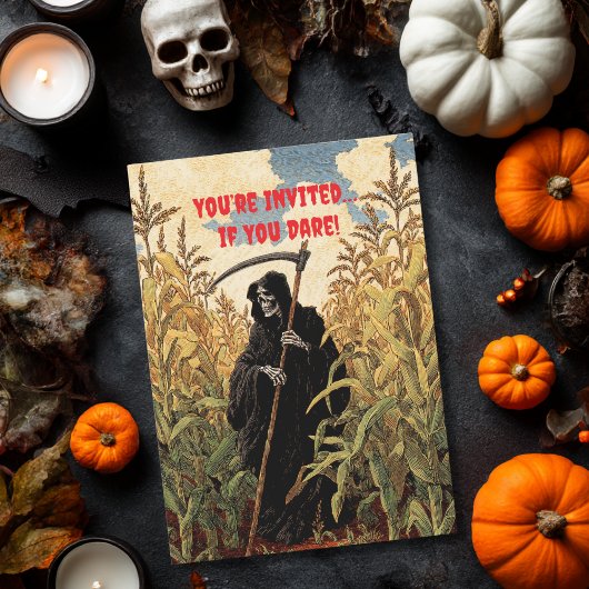 Grim Reaper Walking in Corn Field Spooky Halloween Kaart