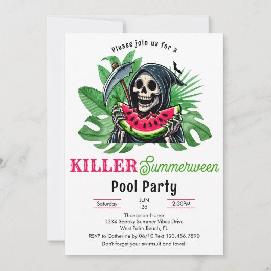 Grim Reaper Watermeloen Zomer tussen Pool Party Kaart (Voorkant)