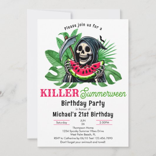 Grim Reaper Watermeloen ZomerTussen Verjaardagsfee Kaart (Voorkant)