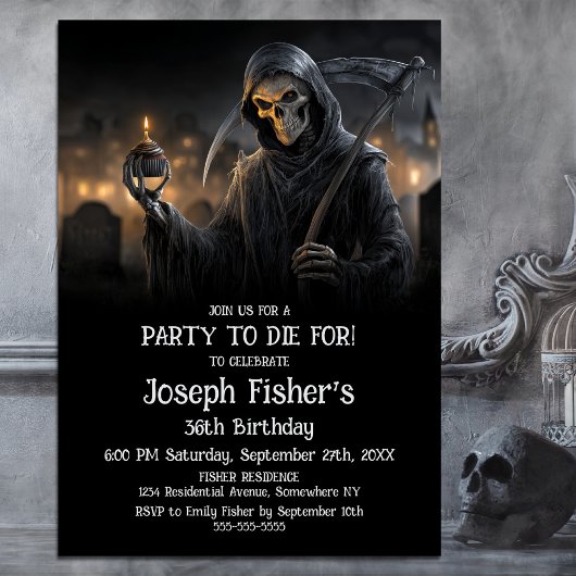 Grim Reaper with Cupcake Birthday Party Invitation Kaart