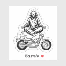 Grim Reaper Zen-sticker — Mediterende motorrijder 