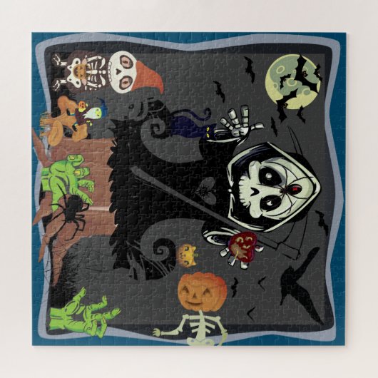 Grim Reaper Zombie Skeleton Gnome Pumpkin Man Bats Legpuzzel (Horizontaal)