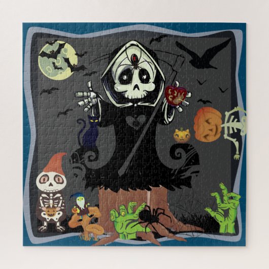 Grim Reaper Zombie Skeleton Gnome Pumpkin Man Bats Legpuzzel (Verticaal)