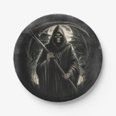 Grim Reaper Zwart Grunge Halloween Kostuum Party Papieren Bordje (Voorkant)