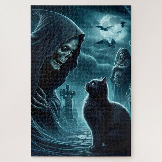 Grim Reeper en Black Cat Halloween Legpuzzel (Verticaal)