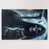 Grim Reeper en Black Cat Halloween Legpuzzel (Horizontaal)