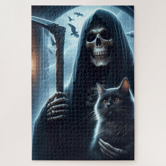 Grim Reeper en Black Cat Halloween Legpuzzel (Verticaal)