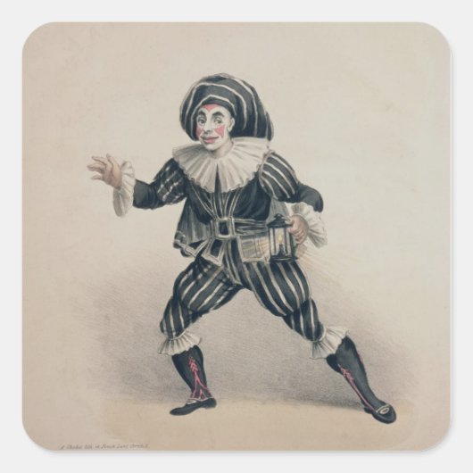 Grimaldi als Scaramouche uit de Commedia dell'Ar Vierkante Sticker (Voorkant)