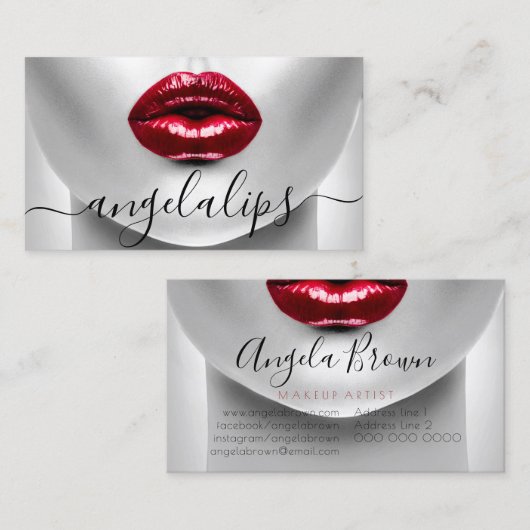 Grimasseur Foto rode lippenstift glanzende lippen Visitekaartje (Voorkant / Achterkant)