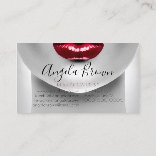 Grimasseur Foto rode lippenstift glanzende lippen Visitekaartje (Achterkant)