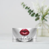 Grimasseur Foto rode lippenstift glanzende lippen Visitekaartje (Staand voorkant)