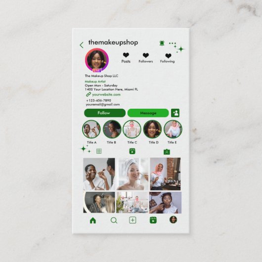 Grimasseur Instagram Groen | QR Code Visitekaartje (Voorkant)