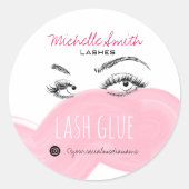 Grimasseur Lashes Wenkbrauw Zwart Roze Wimperlijm Ronde Sticker (Voorkant)