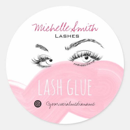 Grimasseur Lashes Wenkbrauw Zwart Roze Wimperlijm Ronde Sticker (Voorkant)