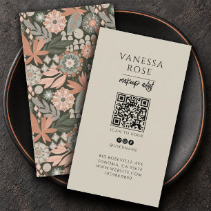 Grimasseur Stof Terracotta Salie Grijs QR Code Visitekaartje