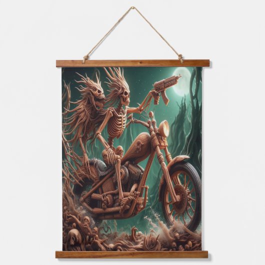 Grimbone en Skulldust, gemonteerd hun grote haksel Hangend Wandkleed (Voorkant)