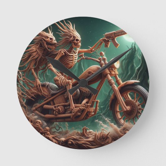 Grimbone en Skulldust, gemonteerd hun grote haksel Ronde Klok (Voorkant)