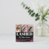 Grimmer Eyelashes Wimpers Roze Glitters script  Vierkante Visitekaartje (Staand voorkant)