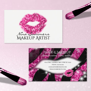 Grimmer Hot Roze Glitter Lippen Zebraprint Visitekaartje