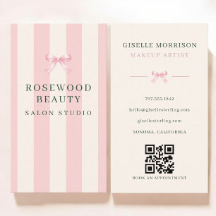 Grimmer Pink Groen Gestreepte Strik QR Code Visitekaartje