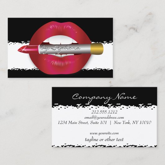 Grimmer Rode Lippen Gescheurde Papier Uiterlijk Visitekaartje (Voorkant / Achterkant)