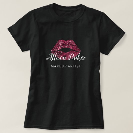 GRIMMERKUNSTENAAR Rode Glitter Logo Kus Naam T-shirt (Design voorkant)
