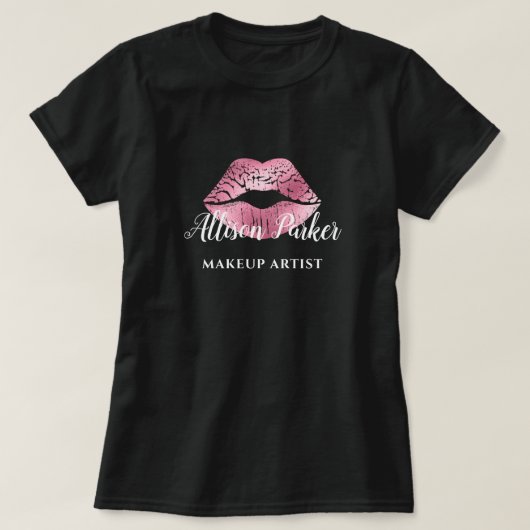 GRIMMERKUNSTENAAR Roze Logo Kus Naam T-shirt (Design voorkant)