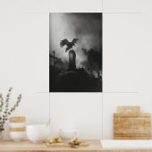 Grimmige begraafplaats grafsteen raaf schilderij, poster (Keuken)