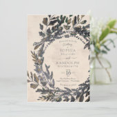 Grimmige gotische bloemenkrans staalgrijs goud kaart (Staand voorkant)