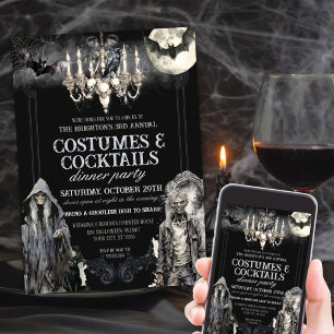 Grimmige Gotische Halloween Kostuum Cocktail Party Kaart