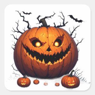 Grimmige Jack O Lantern Pompoen Halloween Nacht 🎃 Vierkante Sticker