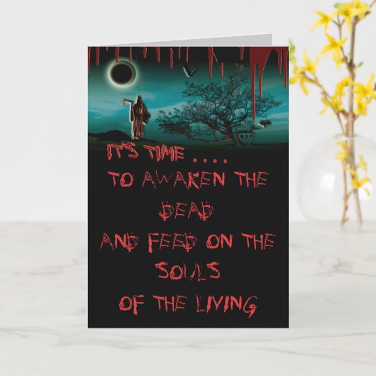 Grimmige maaier bloederige halloween kaarten (Gele Bloem)