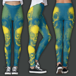 Grimmige Schedel | Geel & Donker Cyaan Leggings
