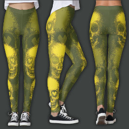 Grimmige Schedel | Geel & Donkergroen Leggings