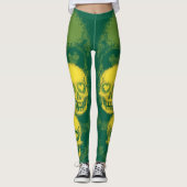 Grimmige Schedel | Geel & Groen Leggings (Voorkant)