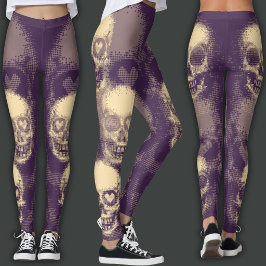 Grimmige Schedel | Witte Stof & Donker Magenta Leggings