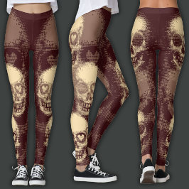 Grimmige Schedel | Witte Stof & Donkerrood Leggings
