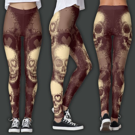 Grimmige Schedel | Witte Stof & Donkerrood Leggings