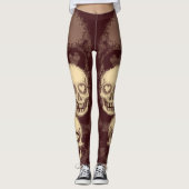 Grimmige Schedel | Witte Stof & Donkerrood Leggings (Voorkant)
